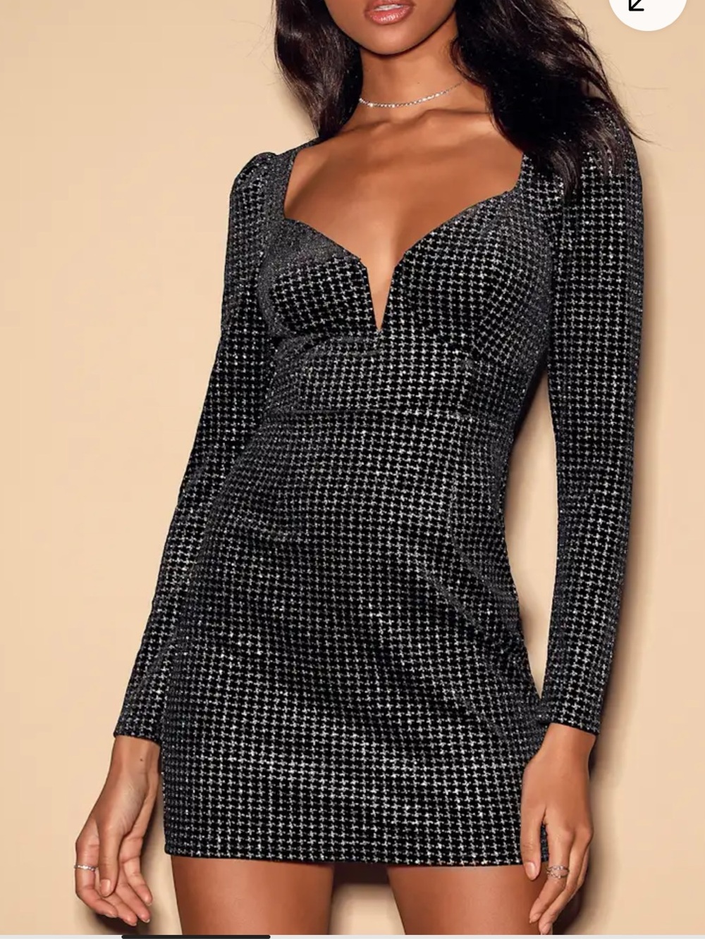 Countdown Silver and Black Houndstooth Velvet Mini Dress